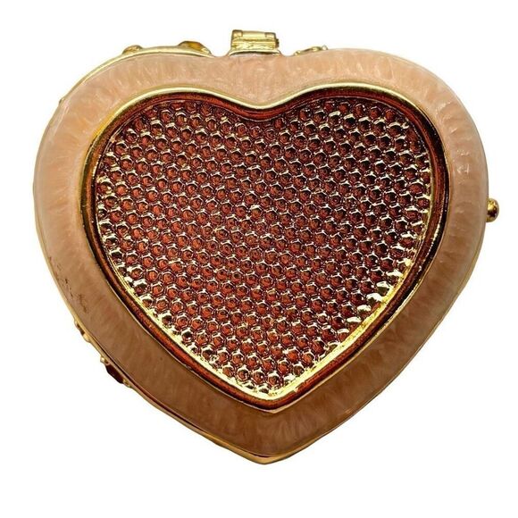 Vintage Hallowed Heart Rhinestone and Flower Heart Shaped Jewelry Box - Picture 5 of 5